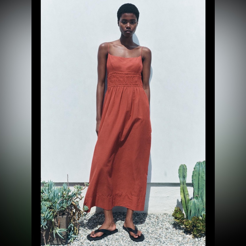 Zara Burnt Orange/Red Strapless Maxi Sundress